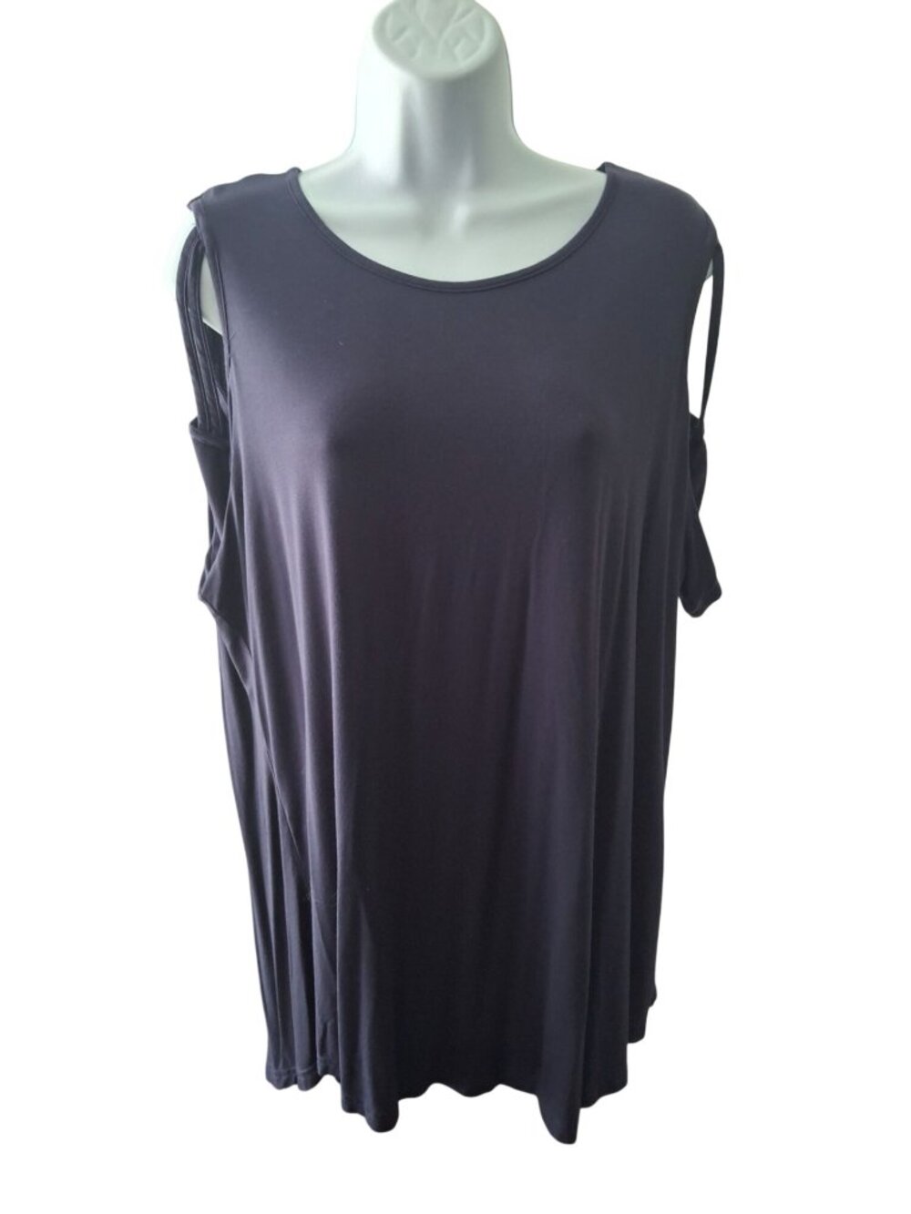 Adreamly XL Navy Cold Shoulder Tunic Top Boho Coastal Grandmother Casual